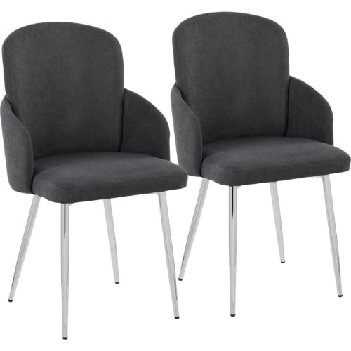 Dahlia Dining Chair in Chrome Metal, Chrome & Grey Fabric (Set of 2)